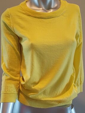 J. Crew-Tippi Sweater-Sz Small-100% Merino Bright Yellow Crewneck 3/4 Sleeves